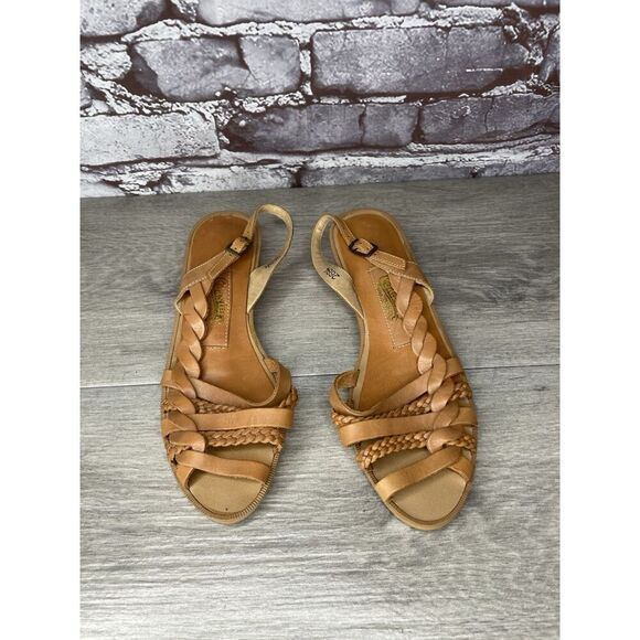 Coasters 2684 Brown Leather Braided Strappy Heel Sandals Women Sz 7M US/38EU - Picture 15 of 16